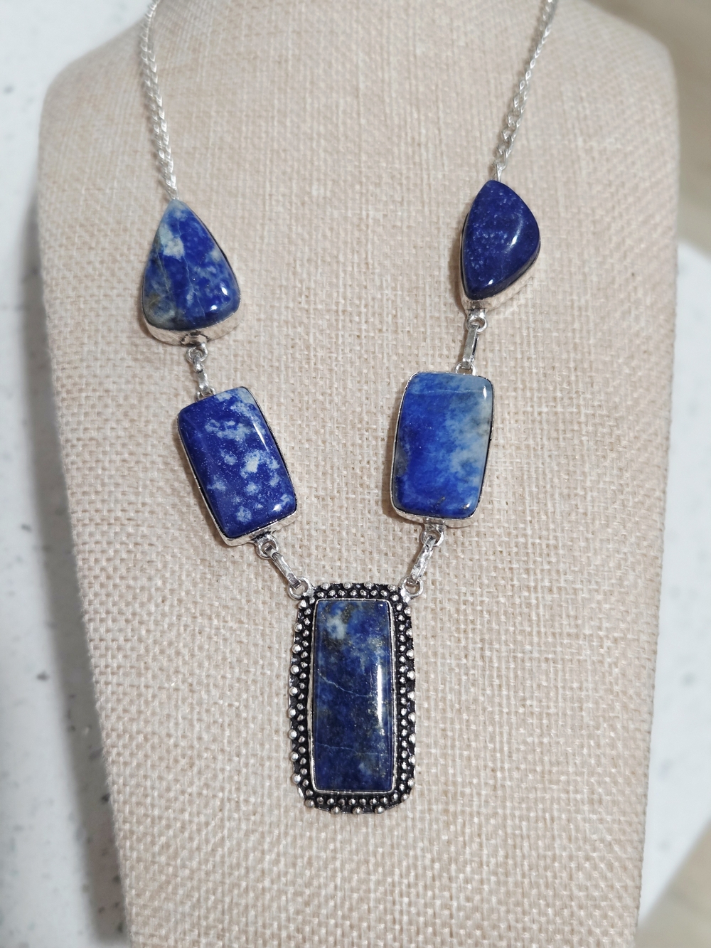 Blue Lapis Stone Multi-Shape Necklace - Women Jewelry